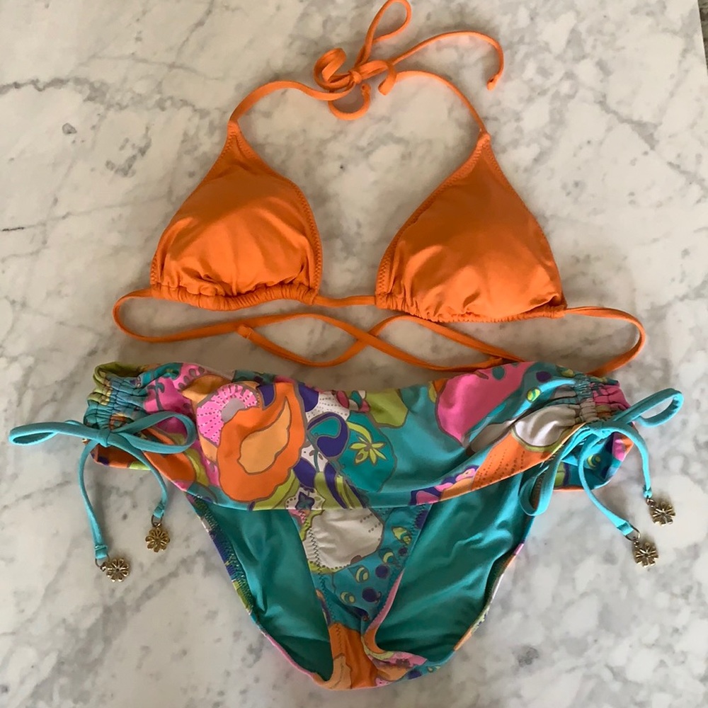 Trina Turk Orange Triangle Floral Bottom Bikini